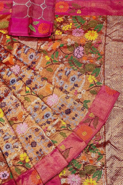 PURE GOLD DOUBLE TISSUE ALL OVER JAAL ZARIKOTA HANDLOOM SAREE_T-171