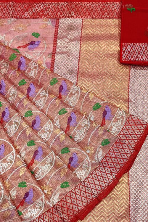 PURE GOLD TISEUE ALL OVER JAAL WITH BOTH SIDE KANCHI BORDER ZARIKOTA HANDLOOM SAREE WITH BLOUSE_T-160