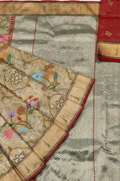 PURE GOLD DOUBLE TISSUE ALL OVER JAAL ZARIKOTA HANDLOOM SAREE_T-172
