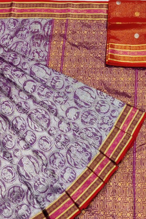 PURE ZAMAWAR WITH BOTH SIDES BIG KANCHI BORDER ZARIKOTA HANDLOOM SAREE_Z37