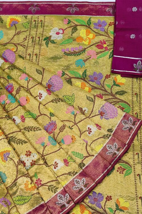 PURE GOLD DOUBLE TISSUE ALL OVER JAAL ZARIKOTA HANDLOOM SAREE_T-178