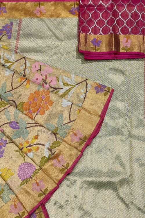 PURE GOLD DOUBLE TISSUE ALL OVER JAAL ZARIKOTA HANDLOOM SAREE_T-180