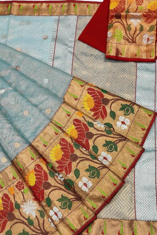 PURE GOLD TISEUE BIG PAITHANI BORDER  ZARIKOTA HANDLOOM SAREE WITH BLOUSE_T-174