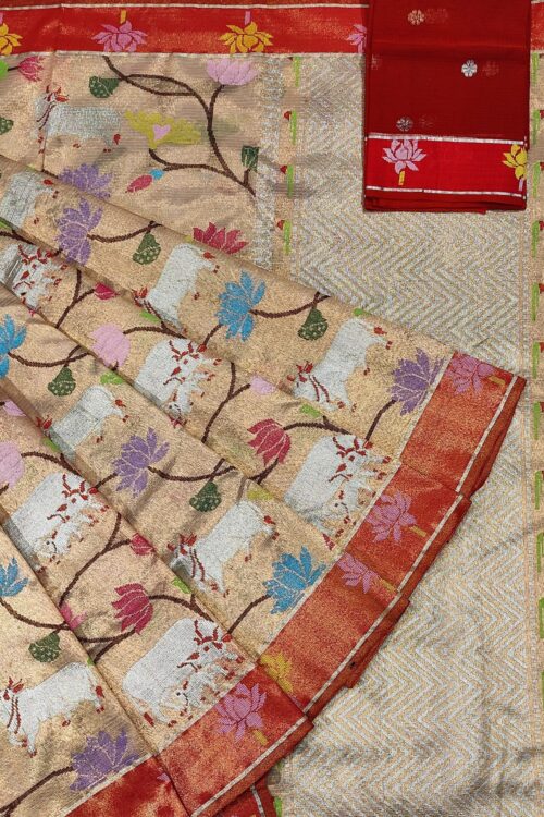 PURE GOLD DOUBLE TISSUE ALL OVER JAAL ZARIKOTA HANDLOOM SAREE_T-181