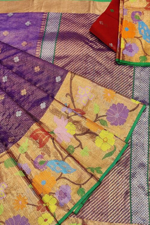 PURE GOLD TISEUE BIG PAITHANI BORDER  ZARIKOTA HANDLOOM SAREE WITH BLOUSE_T-175