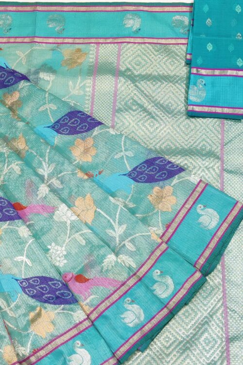 PURE SILVER TISEUE ALL OVER JAAL ZARIKOTA HANDLOOM SAREE WITH BLOUSE_T-176
