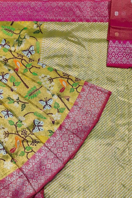 PURE GOLD DUBBLE TISSUE ALL OVER JAAL WITH BOTH SIDE KANCHI BORDER ZARIKOTA HANDLOOM SAREE WITH BLOUSE_T-177