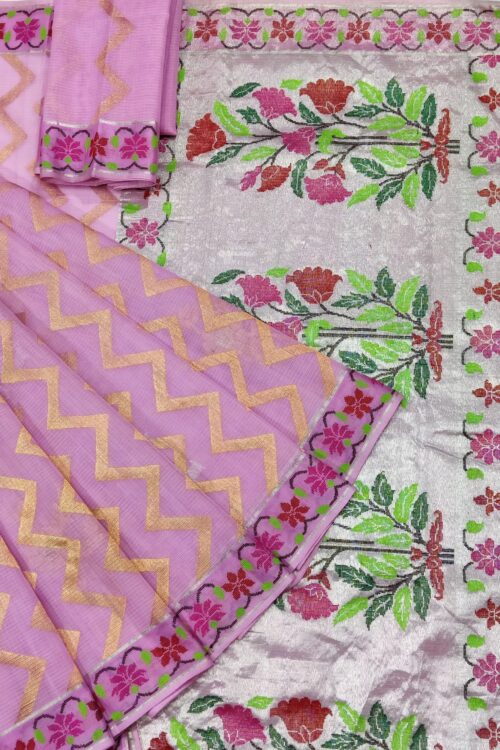 PURE HALF BY HALF ALL OVER JAAL ZARIKOTA HANDLOOM SAREE WITH BLOUSE_J348