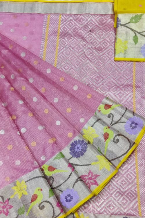 PURE SILVER TISSUE BIG PAITHANI BORDER ZARIKOTA HANDLOOM SAREE WITH BLOUSE_T-178