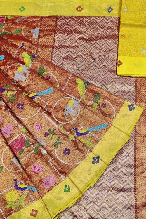PURE GOLD DOUBLE TISSUE ALL OVER JAAL ZARIKOTA HANDLOOM SAREE_T-192