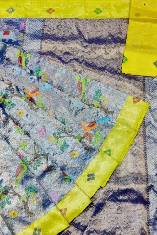 PURE SILVER DOUBLE TISSUE ALL OVER JAAL ZARIKOTA HANDLOOM SAREE_T-193