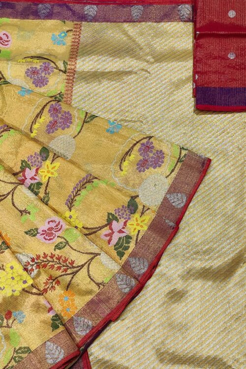 PURE GOLD DOUBLE TISSUE ALL OVER JAAL ZARIKOTA HANDLOOM SAREE_T-194