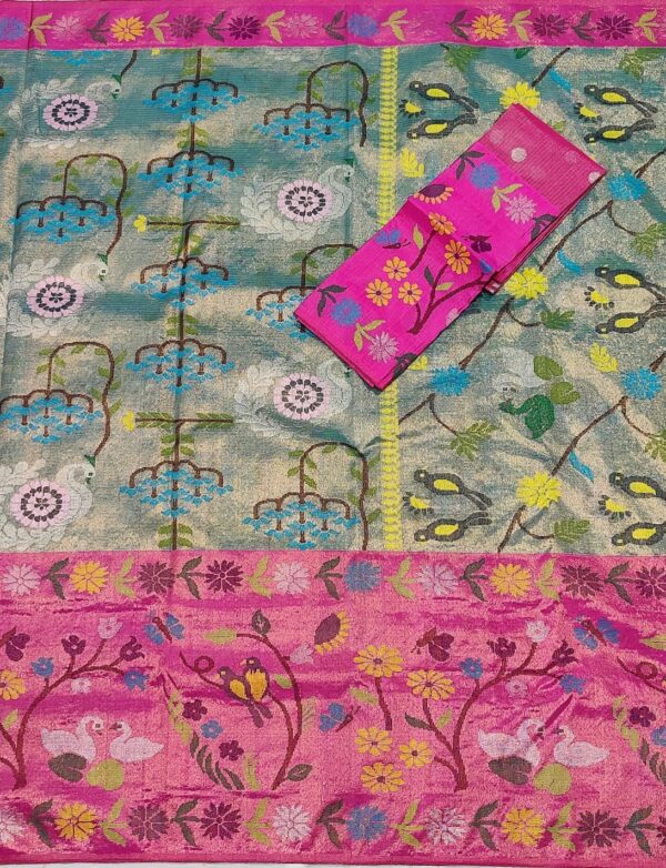 PURE GOLD DOUBLE TISSUE BIG PAITHANI BORDER WITH ALL OVER JAAL ZARIKOTA HANDLOOM SAREE_T-189 - Image 3