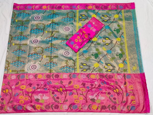 PURE GOLD DOUBLE TISSUE BIG PAITHANI BORDER WITH ALL OVER JAAL ZARIKOTA HANDLOOM SAREE_T-189 - Image 4