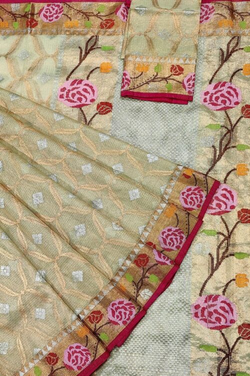 PURE GOLD TISEUE ALL OVER JAAL WITH BOTH SIDES PAITHANI BORDER ZARIKOTA HANDLOOM SAREE WITH BLOUSE_T-182