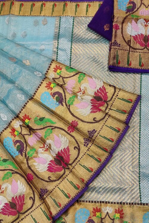PURE GOLD TISEUE BIG PAITHANI BORDER  ZARIKOTA HANDLOOM SAREE WITH BLOUSE_T-183