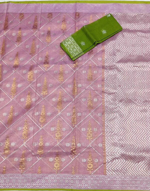 PURE GOLD TISEUE ALL OVER JAAL WITH BOTH SIDE KANCHI BORDER ZARIKOTA HANDLOOM SAREE WITH BLOUSE_T-186 - Image 3