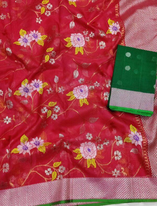 PURE ALL OVER JAAL WITH BOTH SIDE KANCHI BORDER ZARIKOTA HANDLOOM SAREE WITH BLOUSE_J375 - Image 2