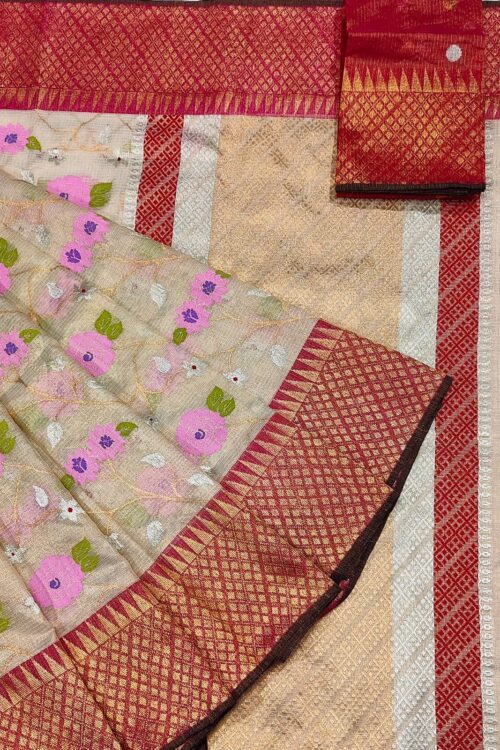 PURE GOLD TISEUE ALL OVER JAAL WITH BOTH SIDE KANCHI BORDER ZARIKOTA HANDLOOM SAREE WITH BLOUSE_T-190