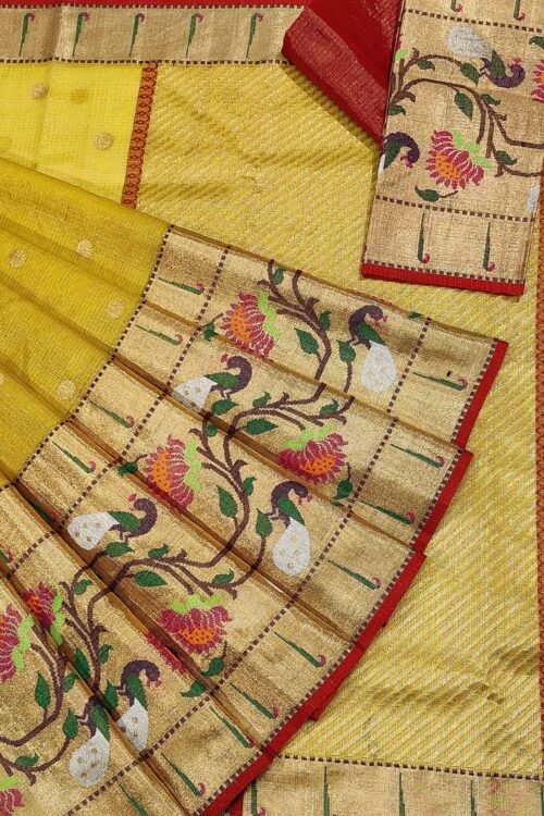 PURE GOLD TISEUE BIG PAITHANI BORDER  ZARIKOTA HANDLOOM SAREE WITH BLOUSE_T-191