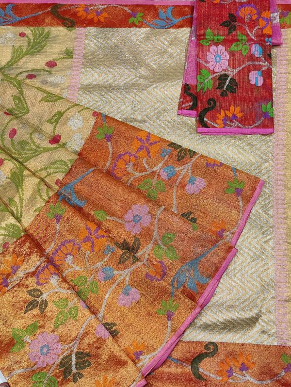 PURE GOLD DOUBLE TISSUE BIG PAITHANI BORDER WITH ALL OVER JAAL ZARIKOTA HANDLOOM SAREE_T-214