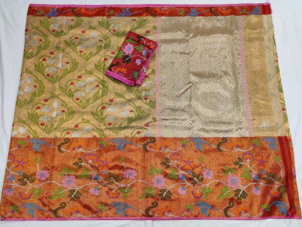PURE GOLD DOUBLE TISSUE BIG PAITHANI BORDER WITH ALL OVER JAAL ZARIKOTA HANDLOOM SAREE_T-214 - Image 4