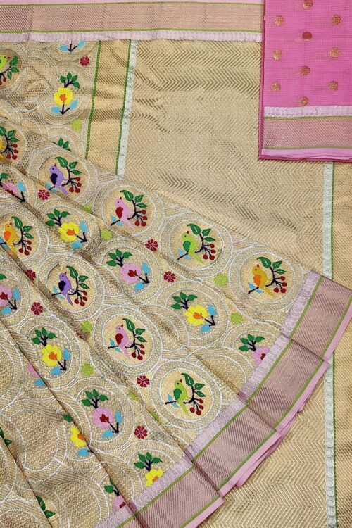 PURE ZAMAWAR WITH BOTH SIDE KANCHI BORDER BORDER ZARIKOTA HANDLOOM SAREE_Z43