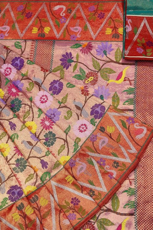 PURE GOLD DOUBLE TISSUE ALL OVER JAAL WITH BOTH SIDES BIG PAITHANI BORDER ZARIKOTA HANDLOOM SAREE_T-224