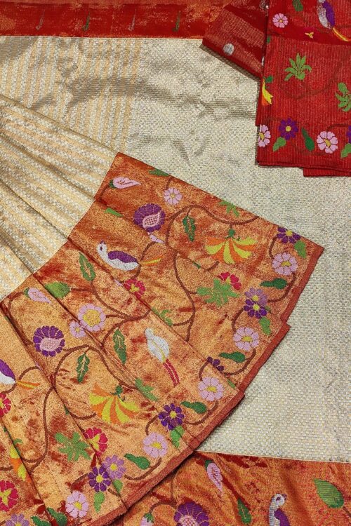 PURE GOLD DOUBLE TISSUE BIG PAITHANI BORDER WITH ALL OVER JAAL ZARIKOTA HANDLOOM SAREE_T-228