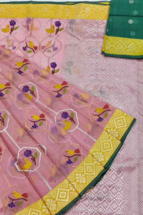 PURE ALL OVER JAAL WITH BOTH SIDE KANCHI BORDER ZARIKOTA HANDLOOM SAREE WITH BLOUSE_J401