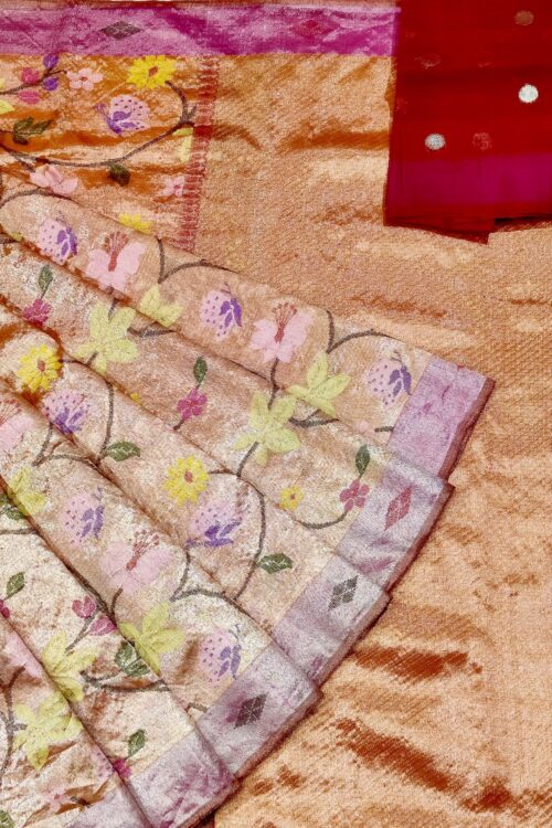 PURE SILVER DOUBLE TISSUE ALL OVER JAAL ZARIKOTA HANDLOOM SAREE_T-247
