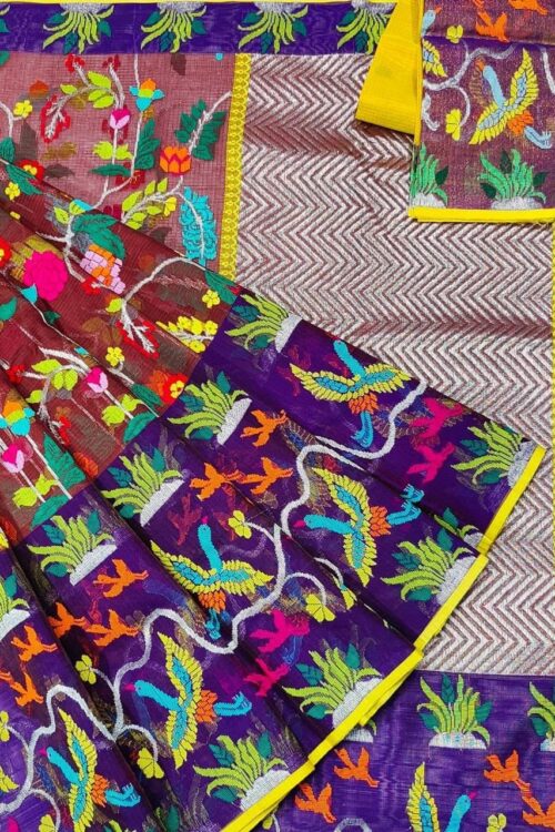 PURE BIG PAITHANI BORDER WITH ALL OVER JAAL ZARIKOTA HANDLOOM SAREE WITH BLOUSE_J415