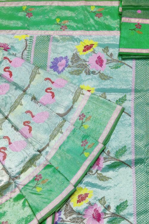 PURE SILVER DOUBLE TISSUE ALL OVER JAAL ZARIKOTA HANDLOOM SAREE_T-243