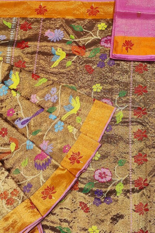 PURE GOLD DOUBLE TISSUE ALL OVER JAAL ZARIKOTA HANDLOOM SAREE_T-246