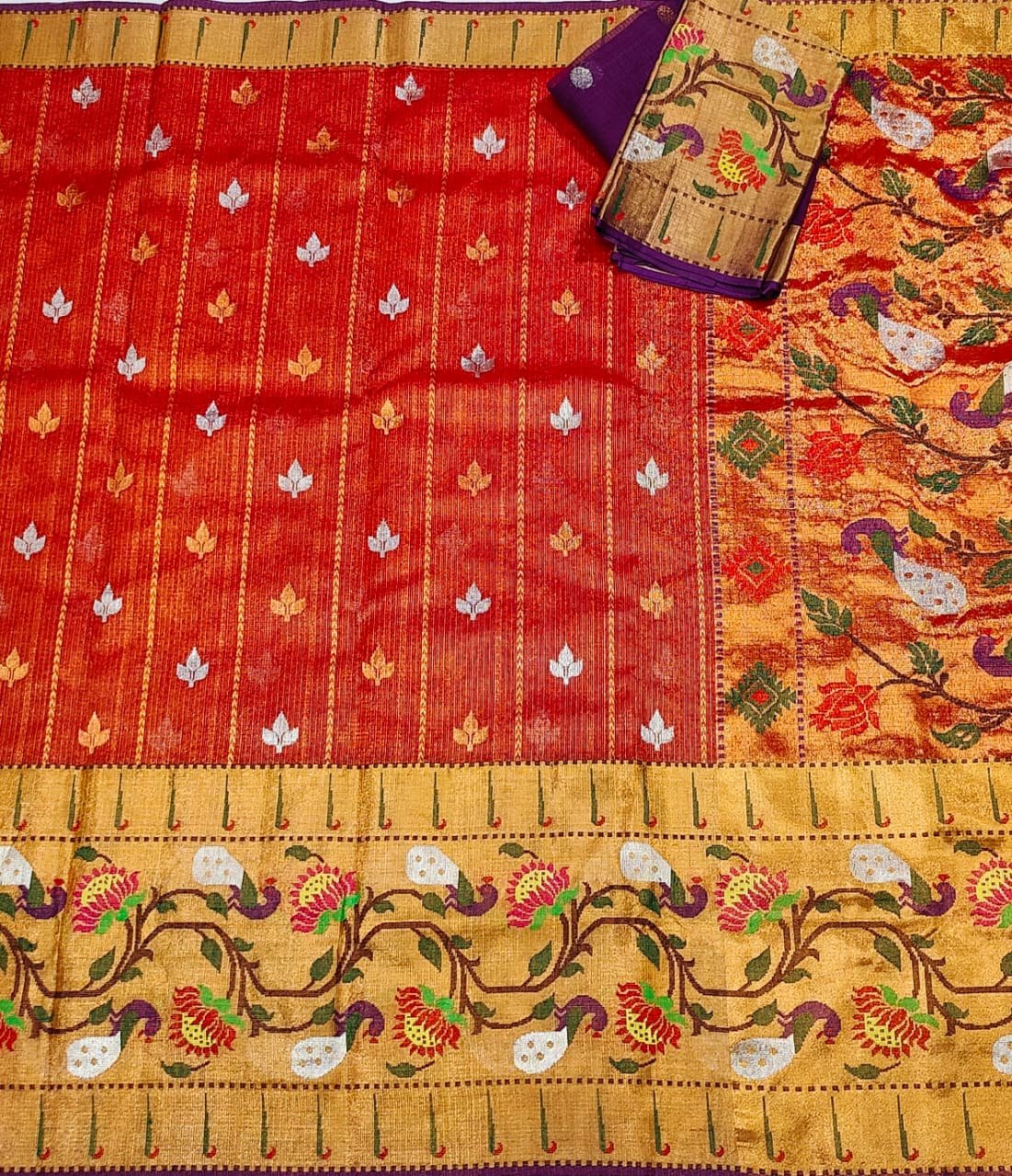 PURE GOLD TISEUE BIG PAITHANI BORDER ZARIKOTA HANDLOOM SAREE WITH BLOUSE_T-198 - Image 3