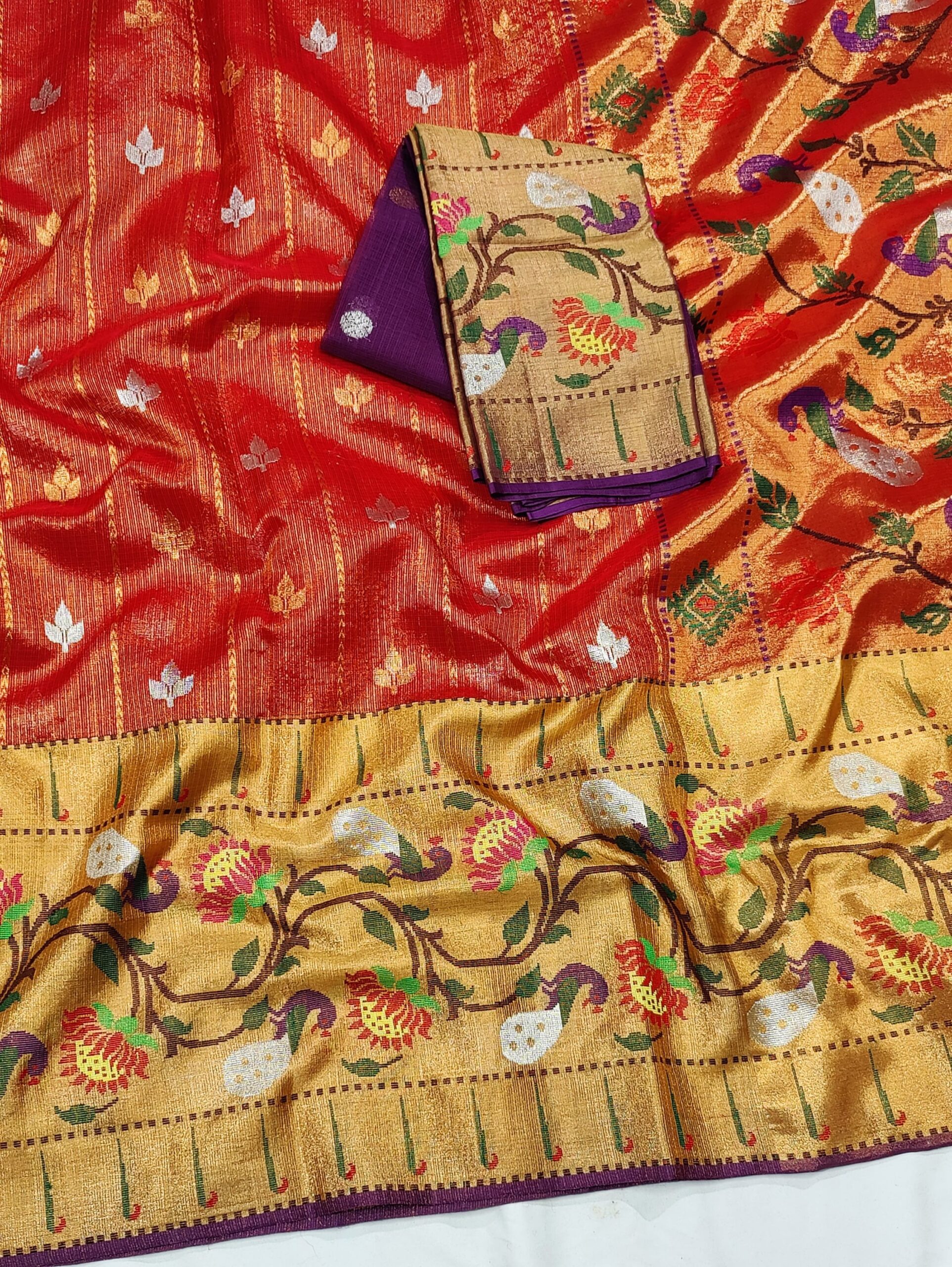 PURE GOLD TISEUE BIG PAITHANI BORDER ZARIKOTA HANDLOOM SAREE WITH BLOUSE_T-198 - Image 2