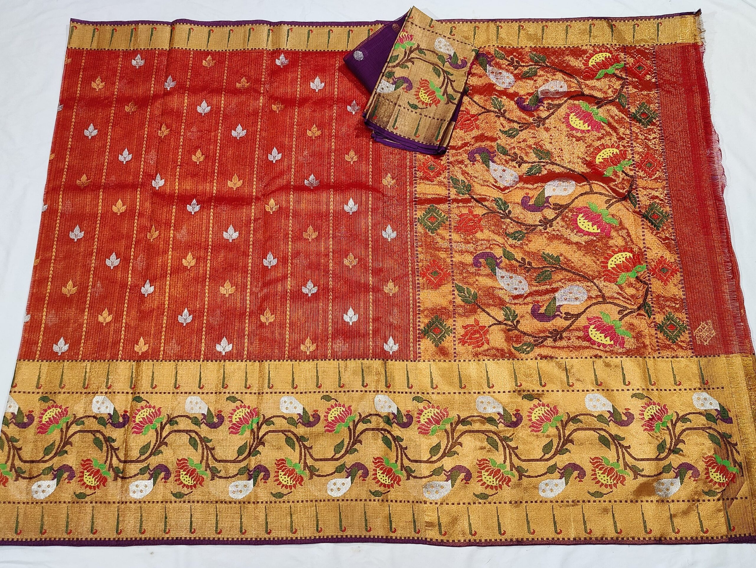 PURE GOLD TISEUE BIG PAITHANI BORDER ZARIKOTA HANDLOOM SAREE WITH BLOUSE_T-198 - Image 4
