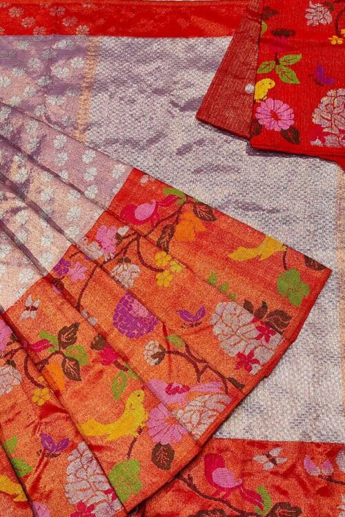 PURE GOLD DOUBLE TISSUE BIG PAITHANI BORDER WITH ALL OVER JAAL ZARIKOTA HANDLOOM SAREE_T-258