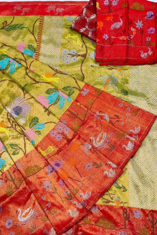 PURE GOLD DOUBLE TISSUE BIG PAITHANI BORDER WITH ALL OVER JAAL ZARIKOTA HANDLOOM SAREE_T-259