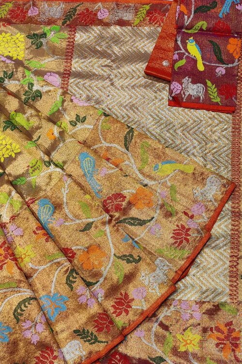 PURE GOLD DOUBLE TISSUE BIG PAITHANI BORDER WITH ALL OVER JAAL ZARIKOTA HANDLOOM SAREE_T-262