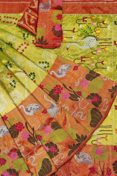 PURE GOLD DOUBLE TISSUE  BIG PAITHANI BORDER WITH ALL OVER JAAL ZARIKOTA HANDLOOM SAREE_T-265