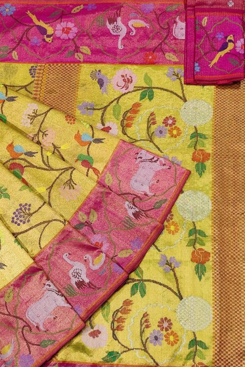 PURE GOLD DOUBLE TISSUE  BIG PAITHANI BORDER WITH ALL OVER JAAL ZARIKOTA HANDLOOM SAREE_T-270