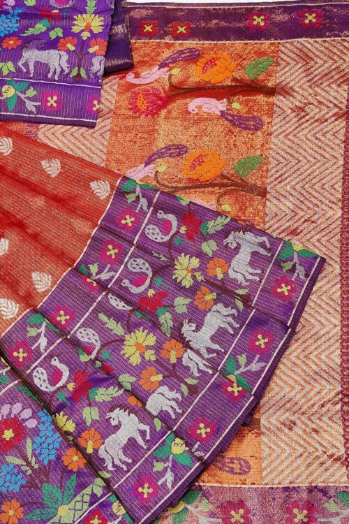 PURE GOLD TISEUE BIG PAITHANI BORDER ZARIKOTA HANDLOOM SAREE WITH BLOUSE_T-204