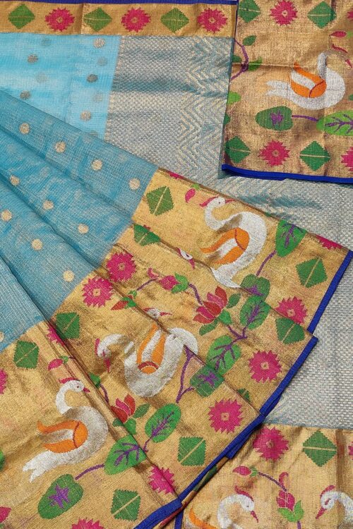 PURE GOLD TISEUE BIG PAITHANI BORDER ZARIKOTA HANDLOOM SAREE WITH BLOUSE_T-206