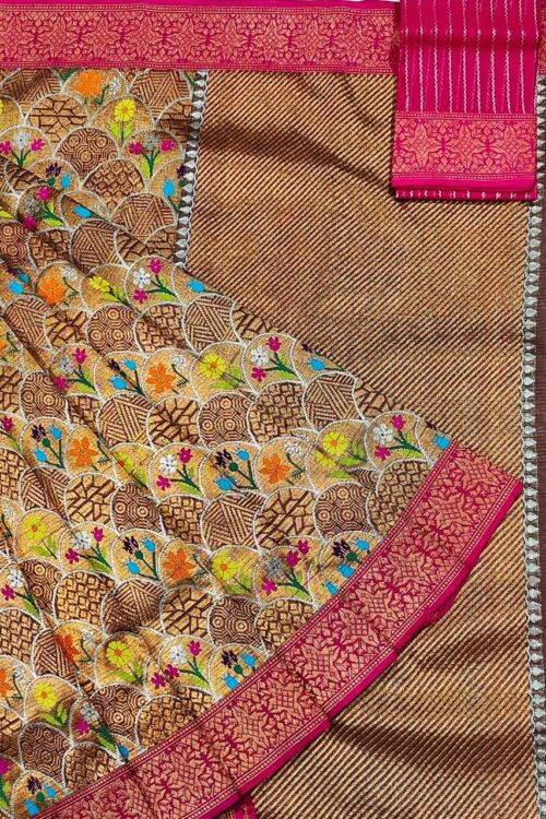 PURE ZAMAWAR WITH BOTH SIDES KANCHI BORDER BORDER ZARIKOTA HANDLOOM SAREE_Z50