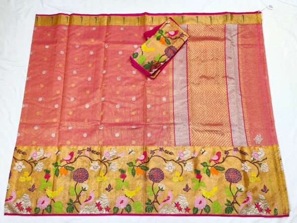 PURE SILVER TISEUE BIG PAITHANI BORDER ZARIKOTA HANDLOOM SAREE WITH BLOUSE_T-211 - Image 4