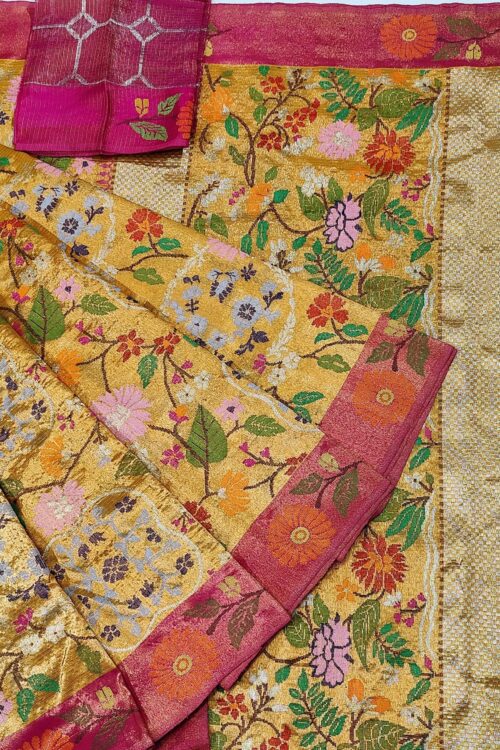 PURE GOLD DOUBLE TISSUE ALL OVER JAAL ZARIKOTA HANDLOOM SAREE_T-287