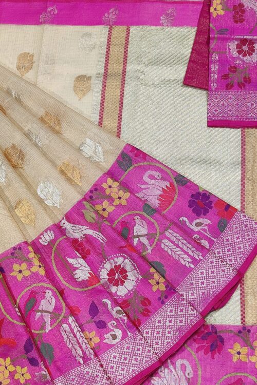PURE GOLD TISEUE BIG PAITHANI BORDER ZARIKOTA HANDLOOM SAREE WITH BLOUSE_T-212