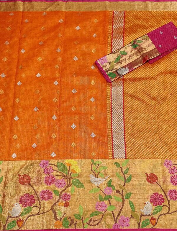 PURE GOLD TISEUE BIG PAITHANI BORDER ZARIKOTA HANDLOOM SAREE WITH BLOUSE_T-213 - Image 3