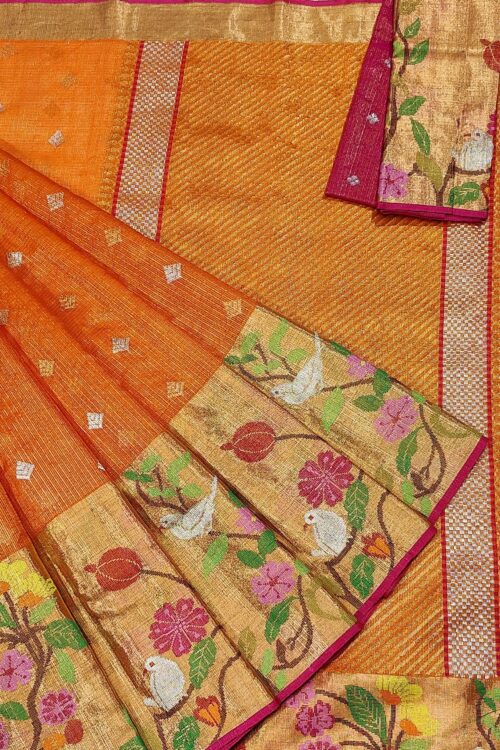 PURE GOLD TISEUE BIG PAITHANI BORDER ZARIKOTA HANDLOOM SAREE WITH BLOUSE_T-213